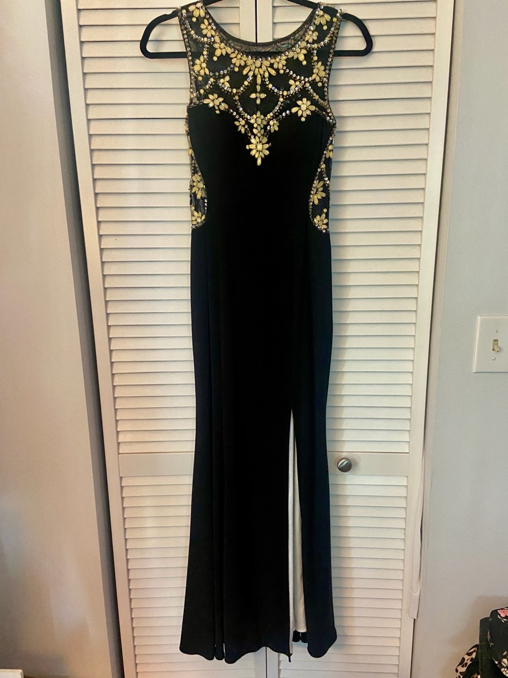 Black Mesh Illusion Evening Gown-Embellishment & Rhinestone